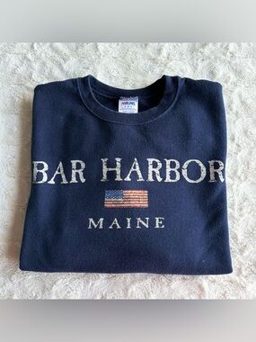 Vintage Bar Harbor Maine Crewneck Sweatshirt Womens Small Navy Lobster USA Flag